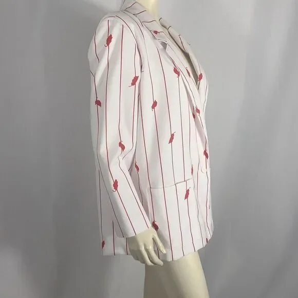 Vintage Tan Jay White Cherry Red Striped Blazer Jacket Women’s Size 18 - Picture 4 of 13